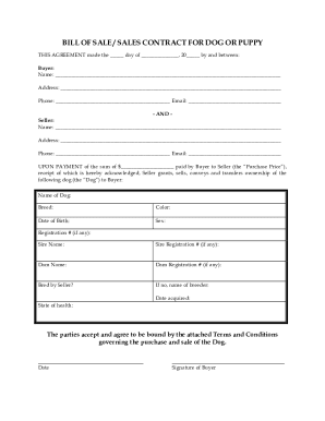 bill of sale form for a puppy