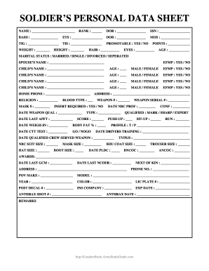 soldier personal data sheet