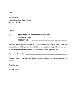 how to write a letter to bank manager to reactivate account