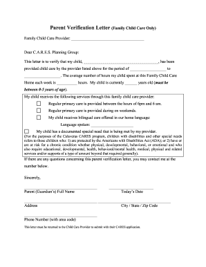 sample proof of child care letter