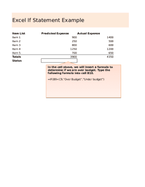1 Excel If Statement Example Form | pdfFiller