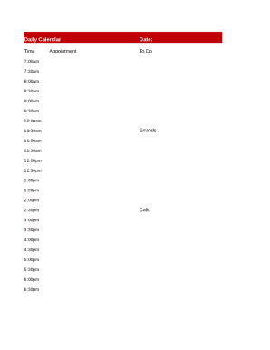 1 Printable Blank Daily Calendar Page Form | pdfFiller
